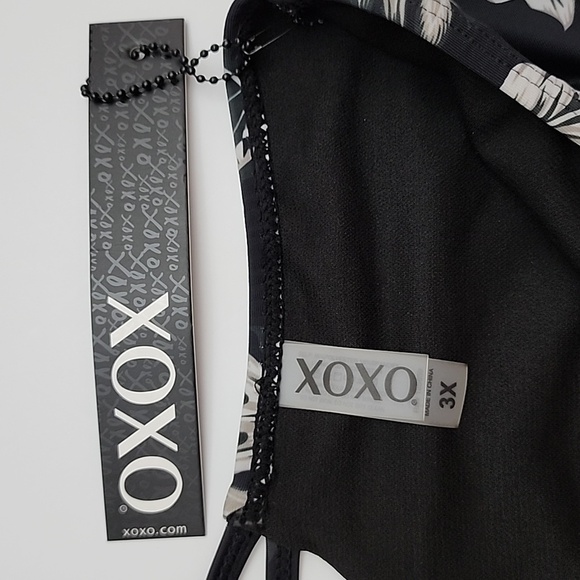 XOXO 2 Piece Tropical Leaf Print Black  Padded Top Bikini Size 3X - Picture 6 of 16